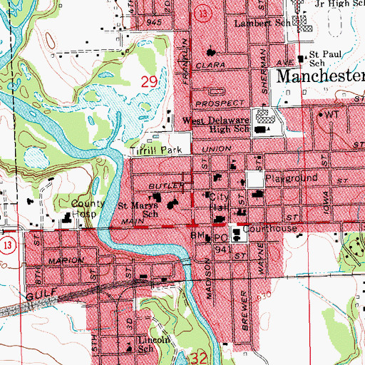 Topographic Map of Manchester Public Library, IA