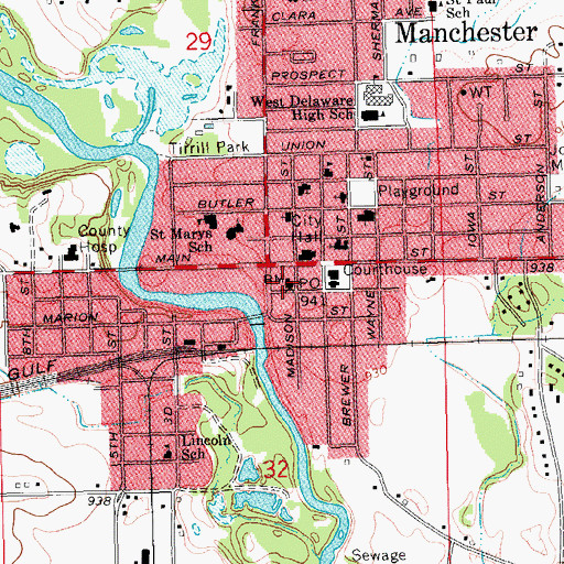 Topographic Map of Manchester Post Office, IA
