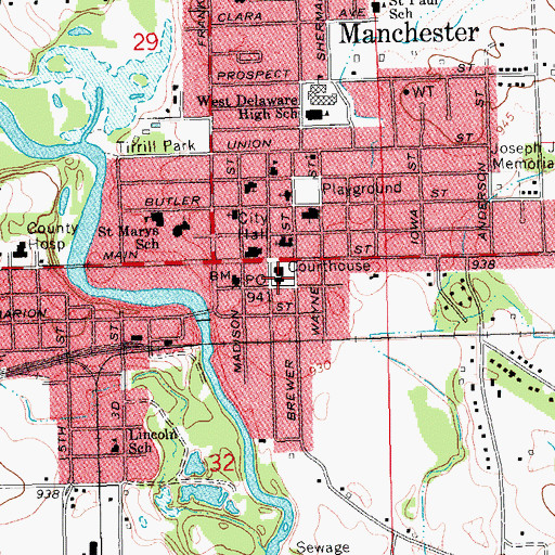 Topographic Map of Delaware County Courthouse, IA