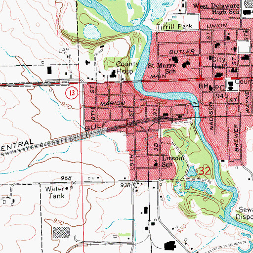 Topographic Map of Manchester, IA