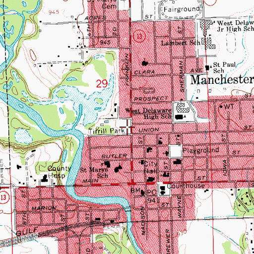 Topographic Map of Manchester Church of Jesus Christ of Latter Day Saints, IA