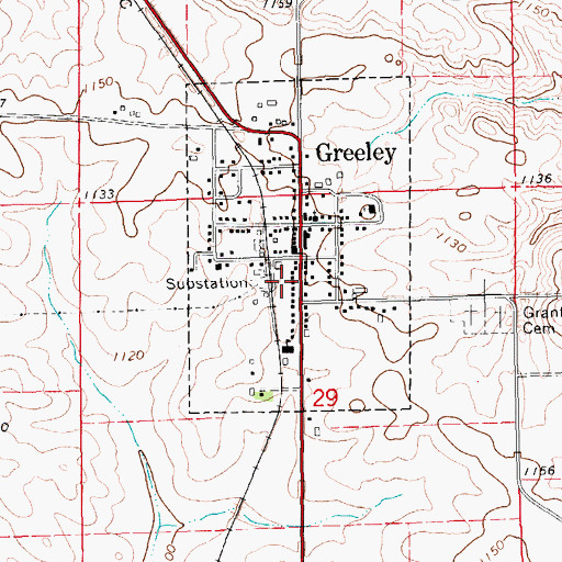 Topographic Map of Greeley (historical), IA