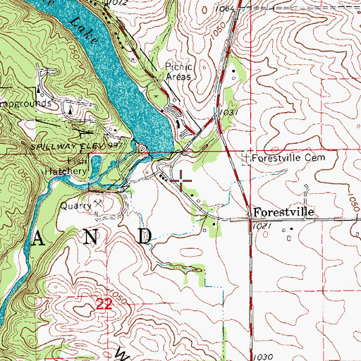 Topographic Map of Forest Villa Resort, IA