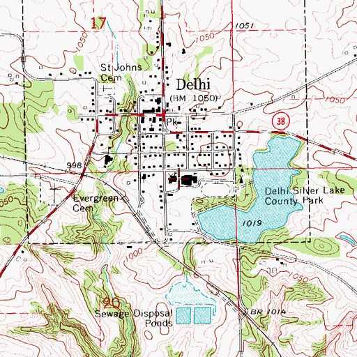 Topographic Map of Delhi Elementary School, IA