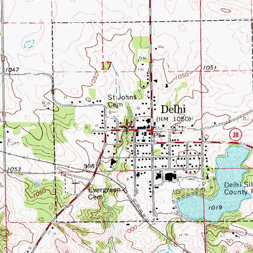 Topographic Map of Delhi Volunteer Fire Department, IA