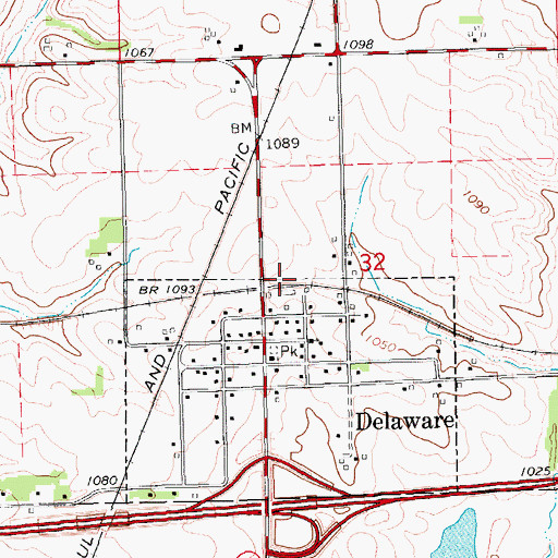 Topographic Map of Delaware, IA