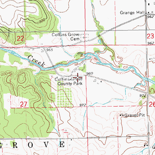 Topographic Map of Coffins Grove County Park, IA