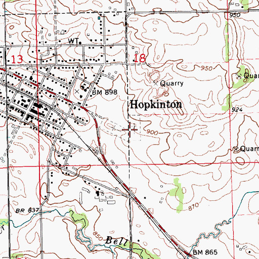 Topographic Map of Hopkinton Cemetery, IA