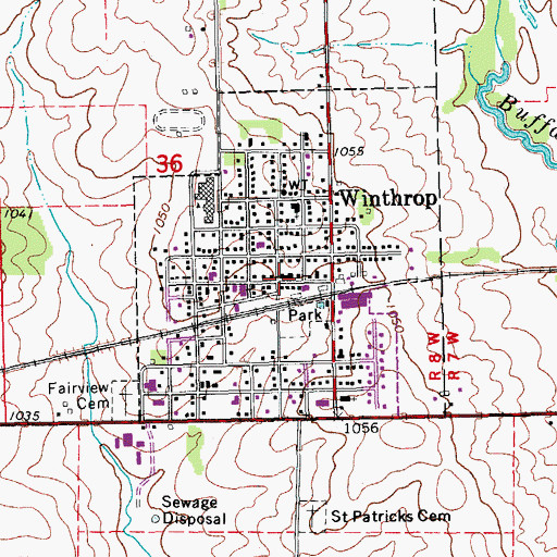 Topographic Map of Winthrop Post Office, IA