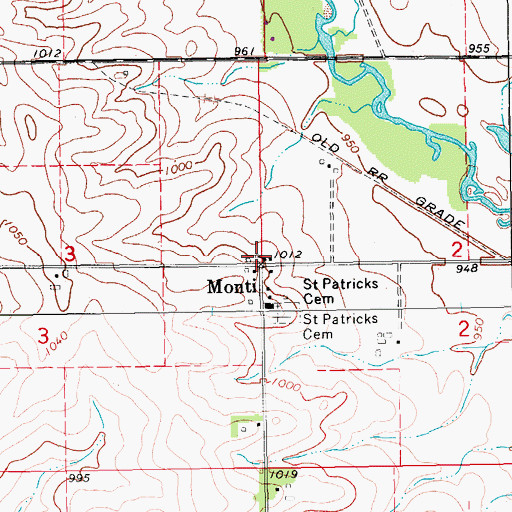 Topographic Map of Monti Post Office (historical), IA
