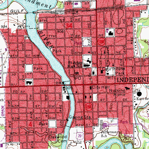 Topographic Map of Independence Post Office, IA