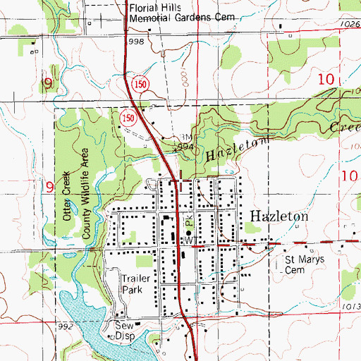 Topographic Map of Hazleton (historical), IA