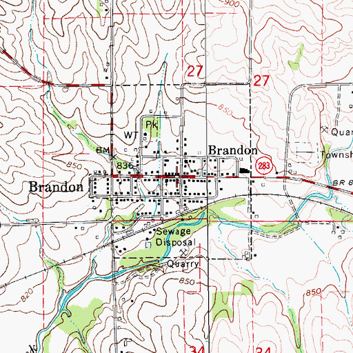 Topographic Map of Brandon United Methodist Church, IA
