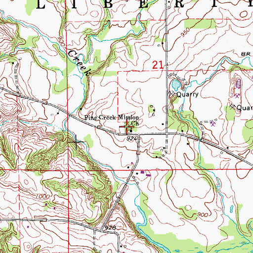 Topographic Map of Pine Creek Cemetery, IA