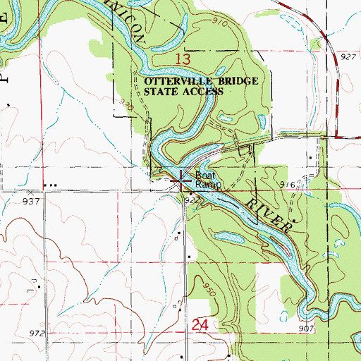 Topographic Map of Otterville Bridge (historical), IA