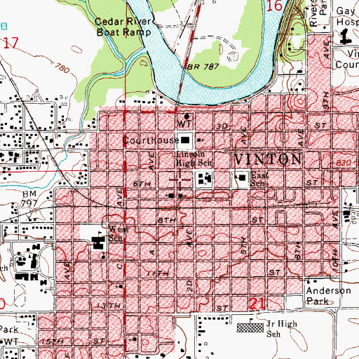 Topographic Map of Vinton Post Office, IA