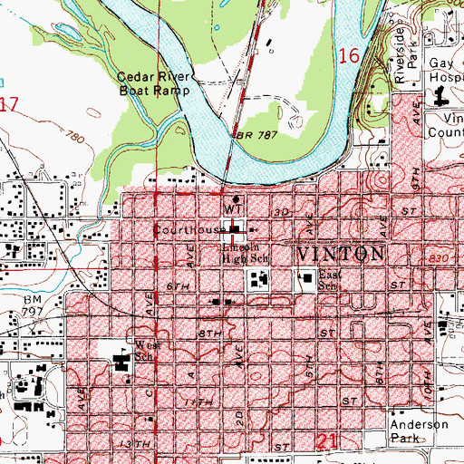 Topographic Map of Benton County Courthouse, IA