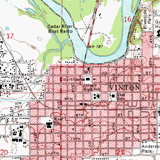 Topographic Map of Virginia Gay Hospital Home, IA