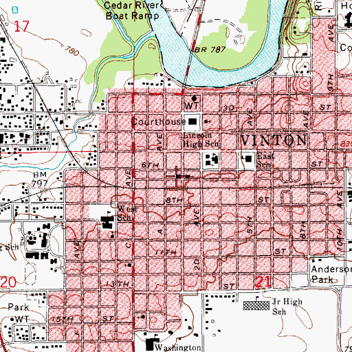 Topographic Map of First Baptist Church, IA