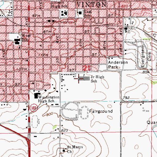 Topographic Map of Tilford Elementary School, IA
