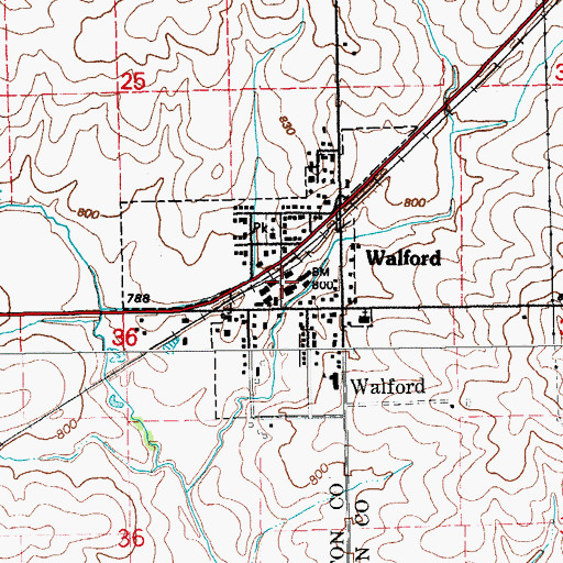 Topographic Map of Walford, IA