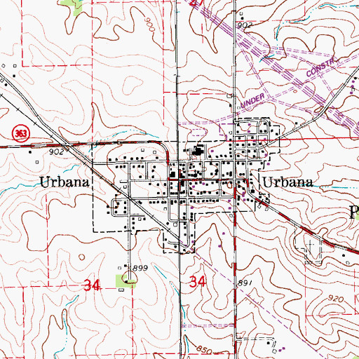 Topographic Map of Urbana Post Office, IA