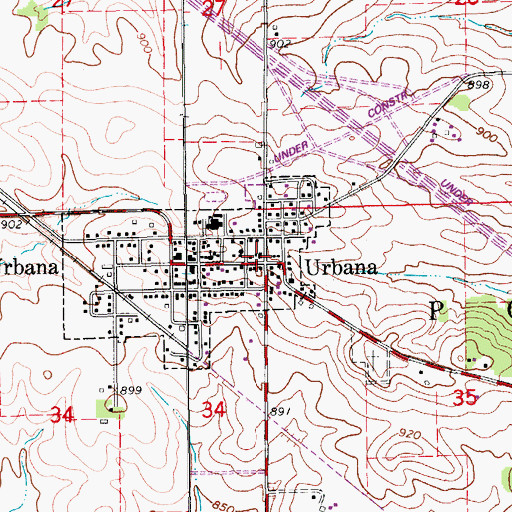 Topographic Map of Urbana Town Hall, IA