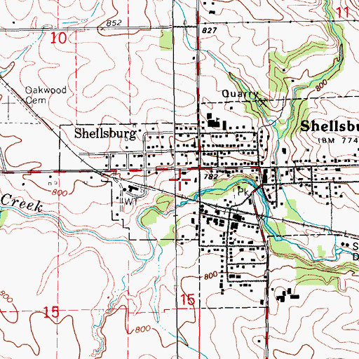 Topographic Map of Shellsburg Public Library, IA