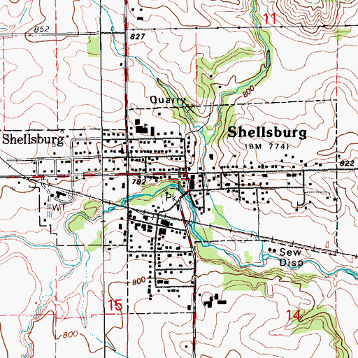 Topographic Map of Shellsburg Post Office, IA