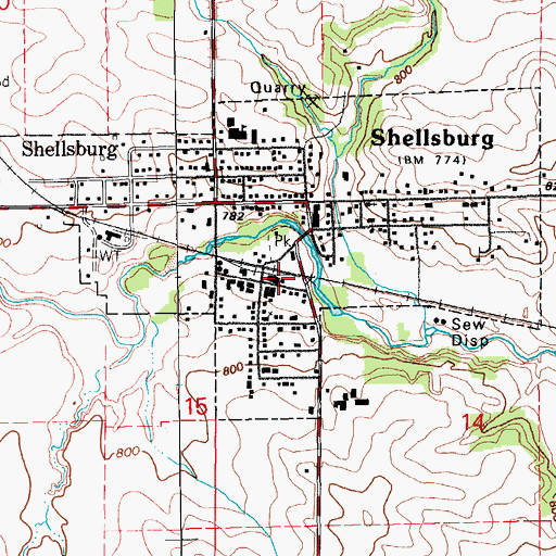 Topographic Map of Shellsburg Elevator, IA