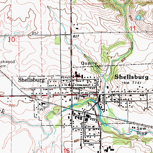 Topographic Map of Shellsburg Elementary School, IA