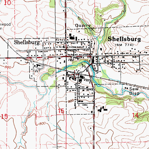 Topographic Map of Shellsburg, IA