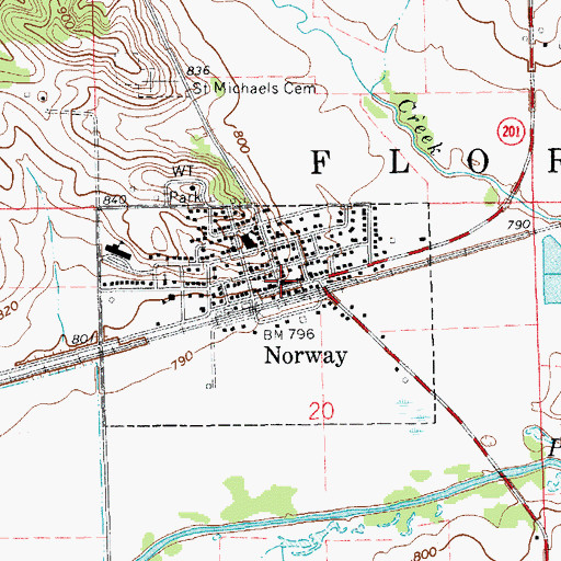 Topographic Map of Norway Public Library, IA