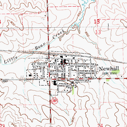 Topographic Map of Newhall City Hall, IA