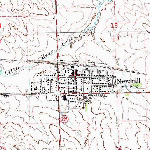 Topographic Map of Newhall Post Office, IA