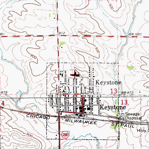 Topographic Map of Keystone Elementary School, IA