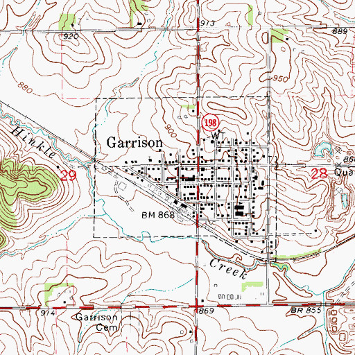 Topographic Map of Garrison Library, IA