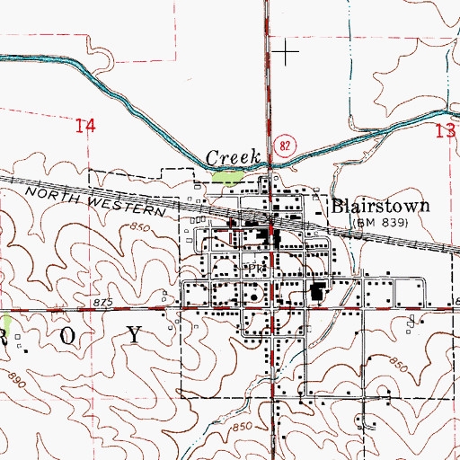 Topographic Map of Blairstown Fire Station, IA