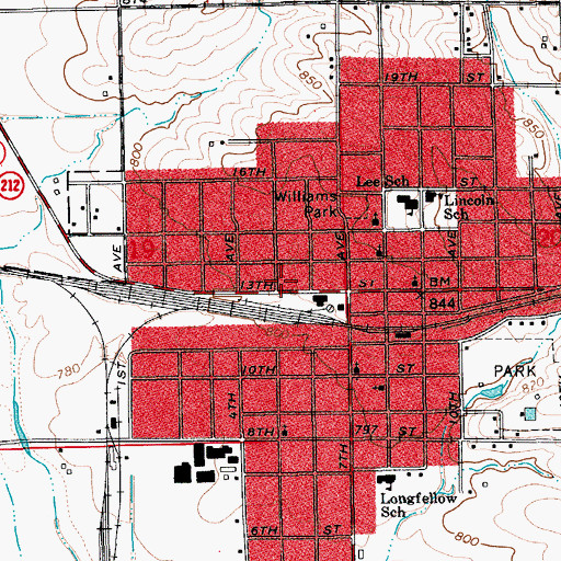 Topographic Map of Belle Plaine Fire Station, IA