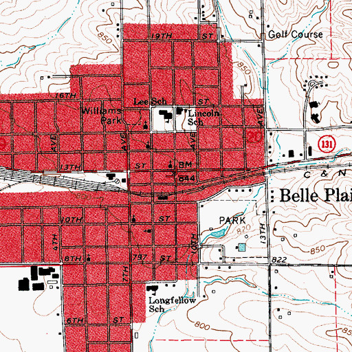 Topographic Map of Belle Plaine Community Library, IA