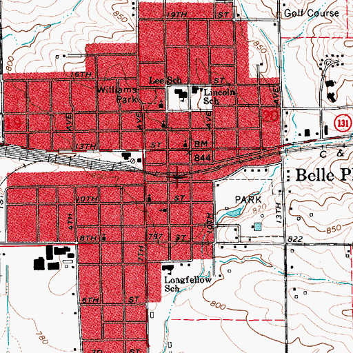 Topographic Map of Belle Plaine, IA