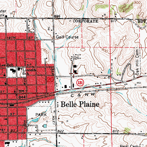 Topographic Map of Belle Plaine Care Center, IA