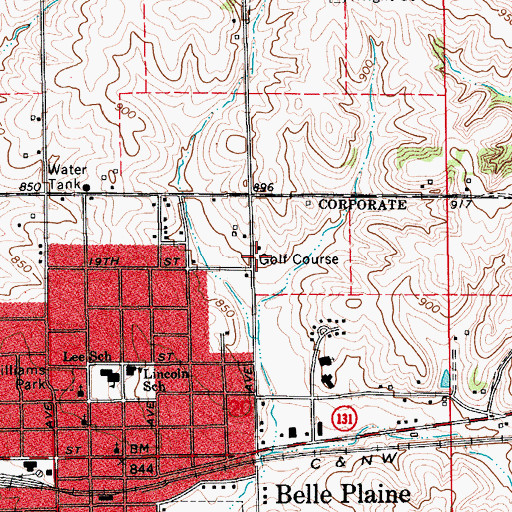 Topographic Map of Belle Plaine Country Club, IA