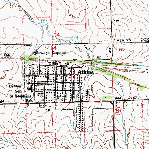 Topographic Map of Atkins City Hall, IA