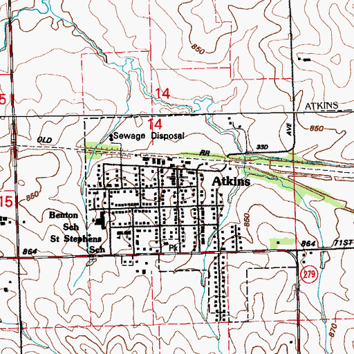 Topographic Map of Atkins Memorial Union Hall, IA