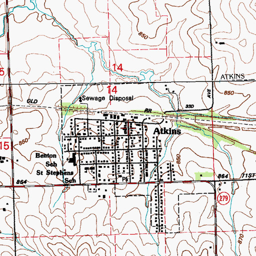 Topographic Map of Atkins Memorial Union Hall, IA