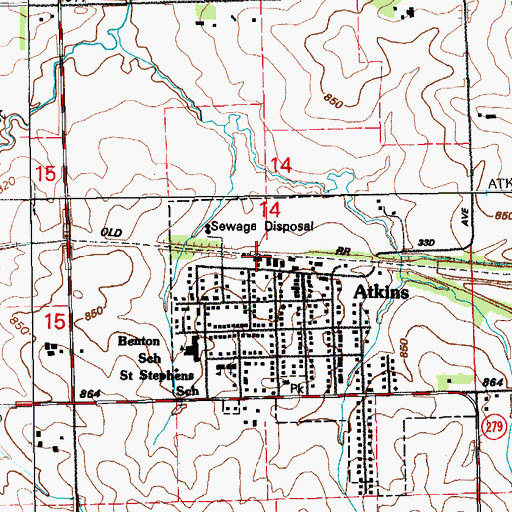 Topographic Map of Atkins (historical), IA