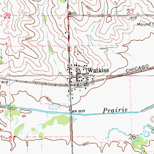 Topographic Map of Watkins, IA