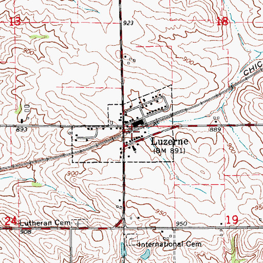 Topographic Map of Luzerne Post Office (historical), IA