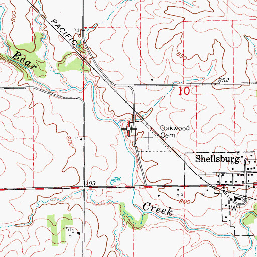 Topographic Map of Shellsburg Cemetery, IA